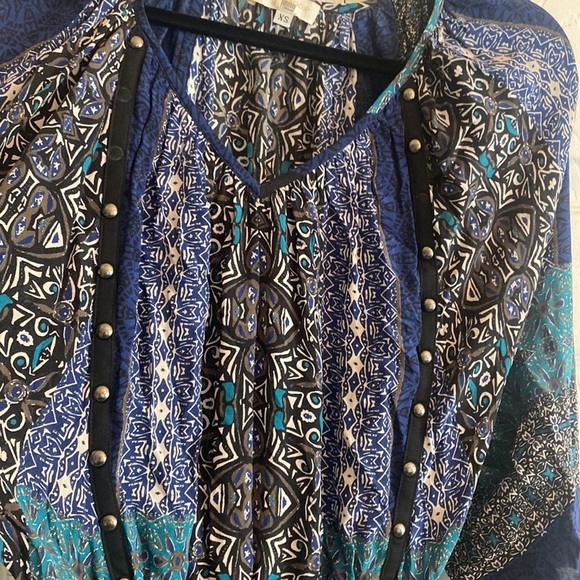 Ramy Brook silk patchwork print studded smocked mini dress size XS‎ - Picture 4 of 8